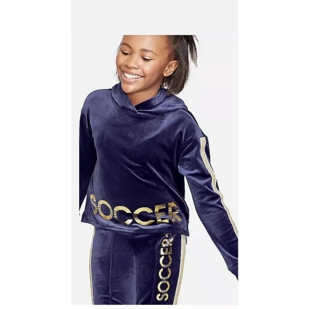 Nwt Justice Velour Glitter Stripe Soccer Sports Sweatshirt Blue Size 8